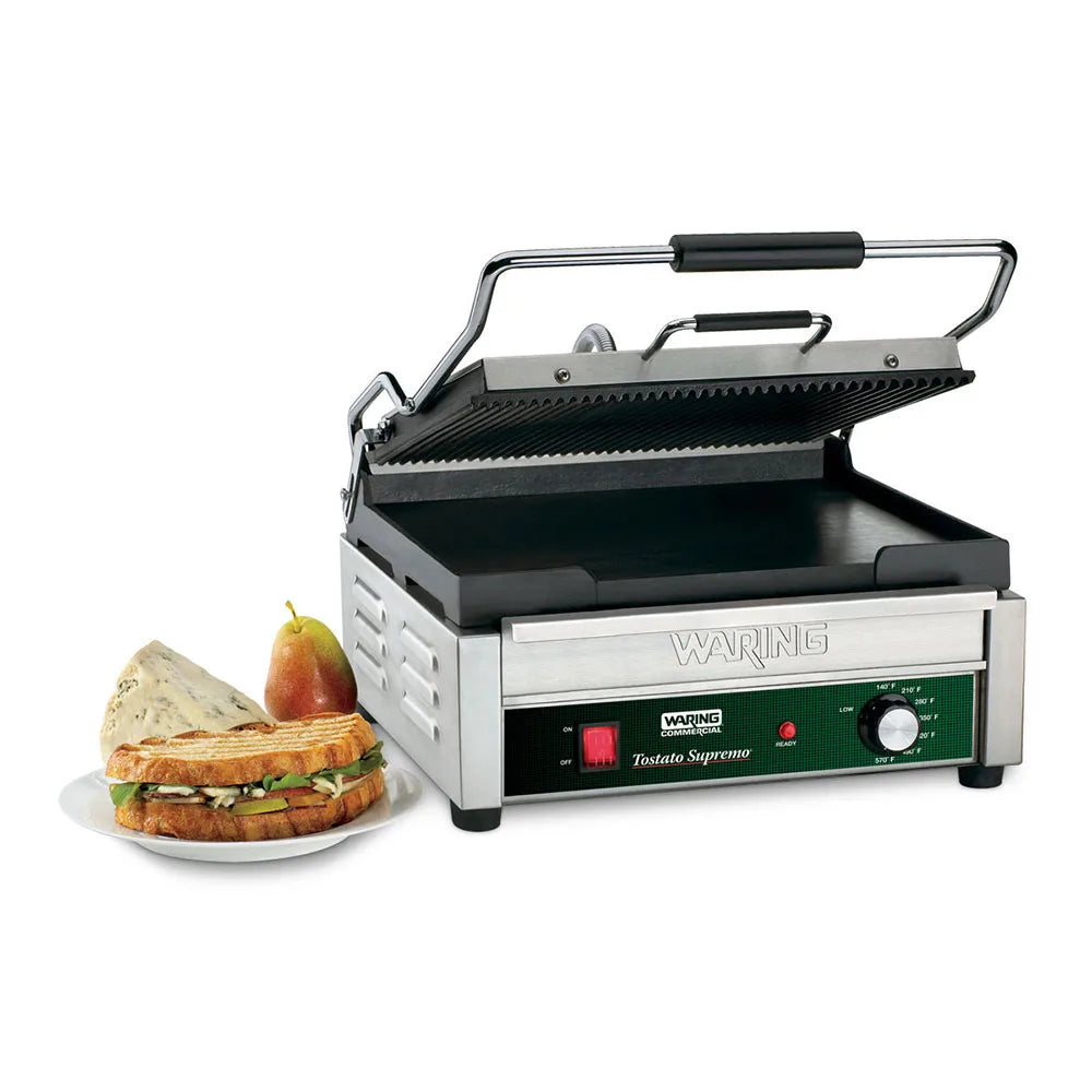 Waring  WDG250  Panini Press w/ Cast Iron Grooved & Smooth Plates, 120v