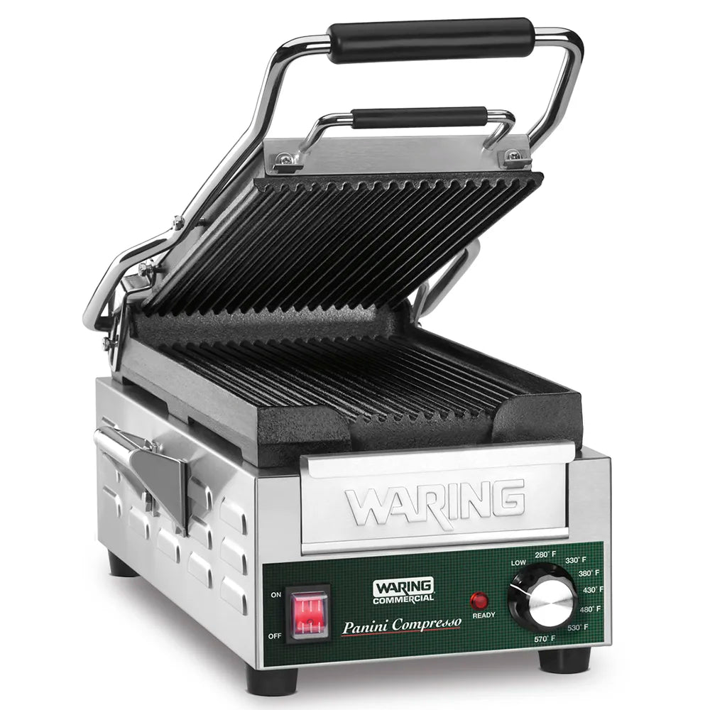 Waring  WPG200 Single Commercial Panini Press w/ Cast Iron Grooved Plates, 120v