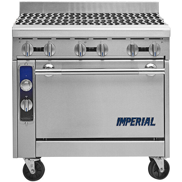 Imperial Range IHR-6 36" Liquid Propane 6 Open Burner Range with Standard Oven - 280,000 BTU