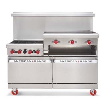 American Range AR-4B-24RG 48" 4 Burner Gas Range with 24" Right Griddle and (2) Standard Ovens - LP