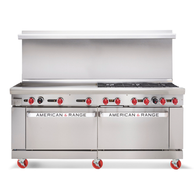 American Range AR-60G 60" Gas Range with Griddle and (2) Standard Ovens - NG