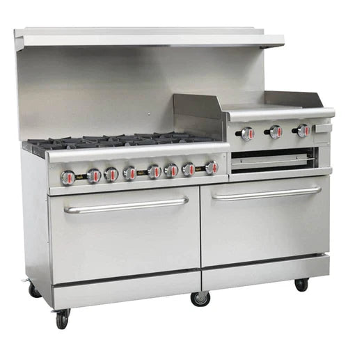 Cookline CR60-24RG-LP 60" 6 Burner Liquid Propane Range with 2 Ovens with 24" Raised Griddle and Broiler - 278,000 BTU