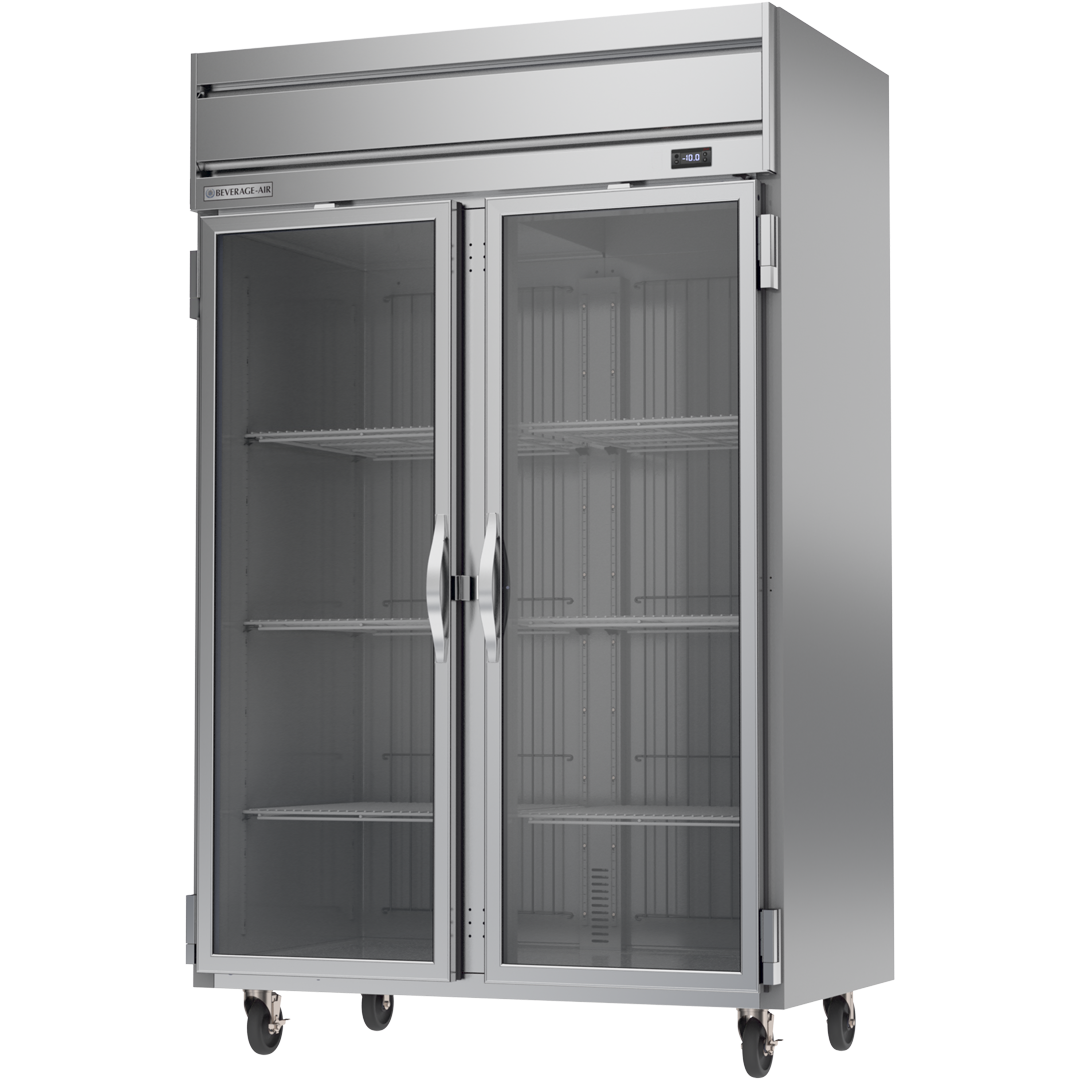 Beverage Air HF2HC-1G 2 Glass Door Top Mount Freezer Stainless Steel Front