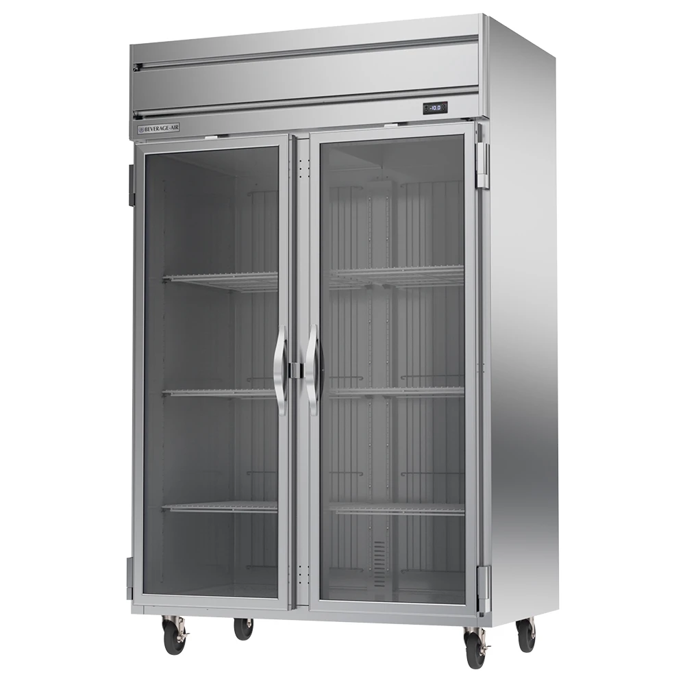 Beverage Air HFP2HC-1G 2 Glass Door Top Mount Freezer Stainless Steel Front & Sides