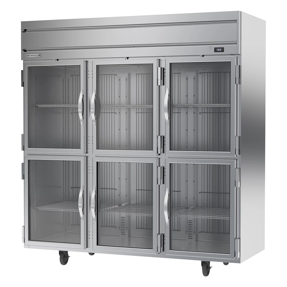 Beverage Air HFPS3HC-1HG 6 Glass Half-Doors Top Mount Freezer Stainless Steel Front, Sides & Interior