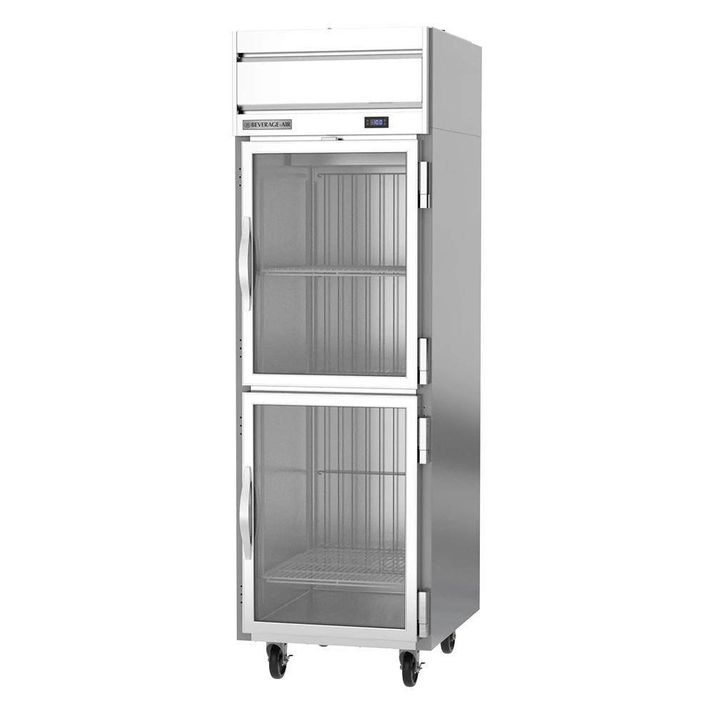 Beverage Air HFS1HC-1HG 2 Glass Half-Doors Top Mount Freezer Stainless Steel Front & Interior