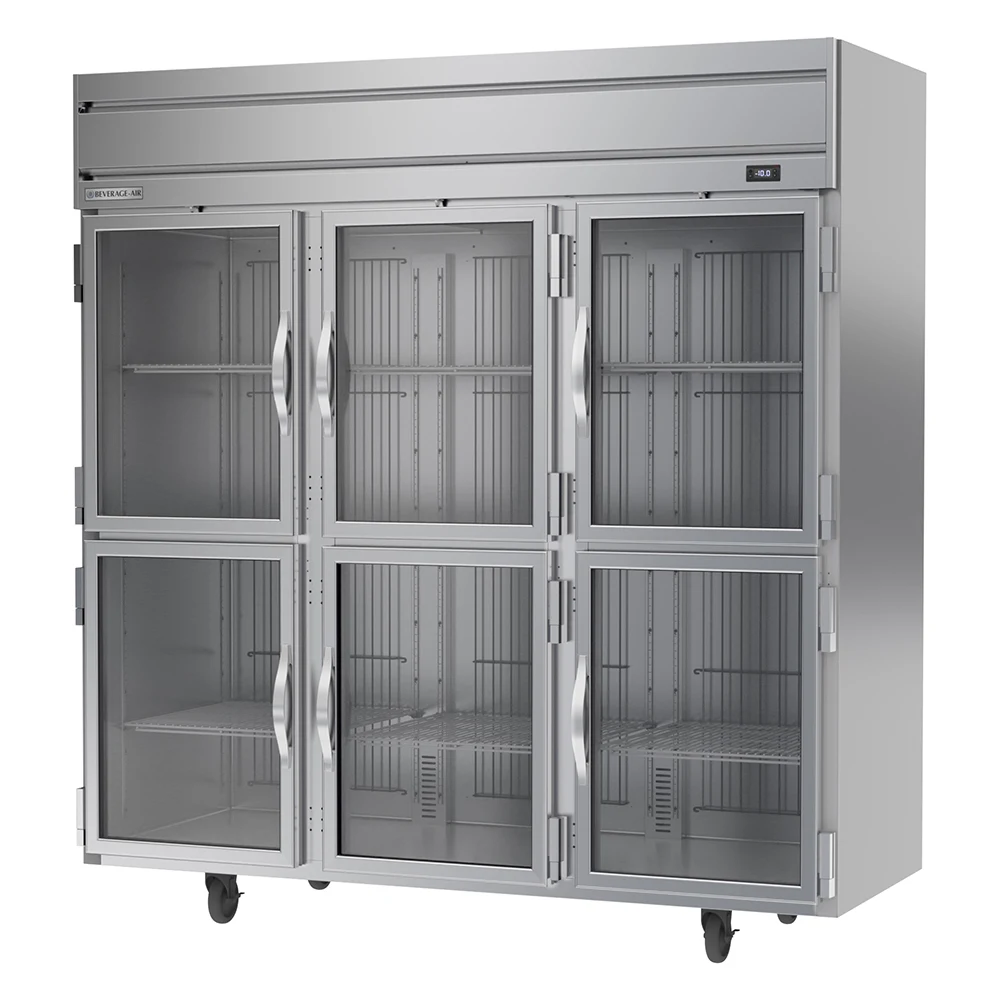 Beverage Air HFS3HC-1HG 6 Glass Half-Doors Top Mount Freezer Stainless Steel Front & Interior