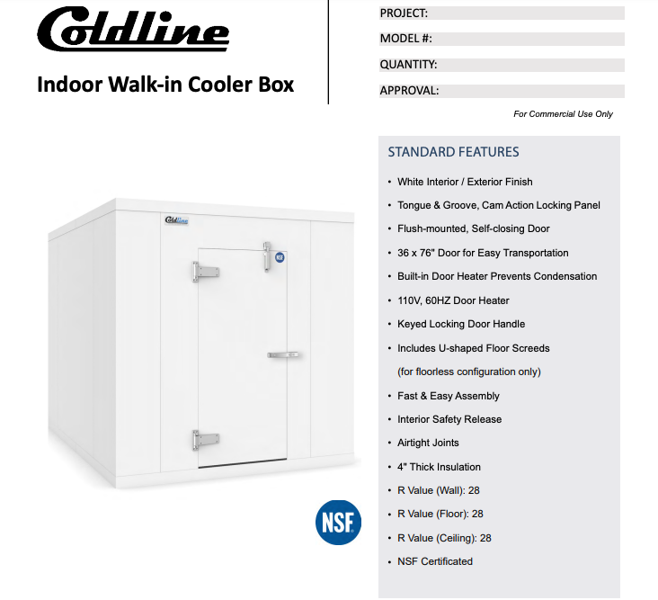 Coldline 8 x 8 Walk-in Freezer Box with Floor