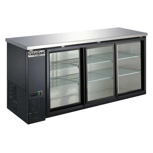 Coldline CBB-72G-SL 72” Refrigerated Narrow Black Sliding Glass Door Back Bar Cooler