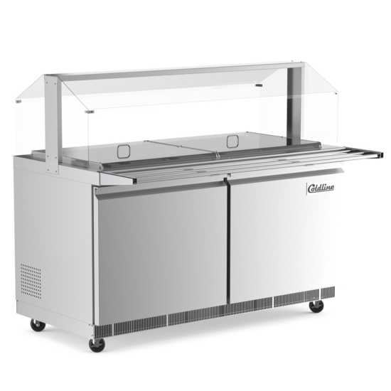 Coldline CBT-60-CSG 60" Stainless Steel Refrigerated Salad Bar, Buffet Table with Sneeze Guard, Tray Slide and Pan Cover