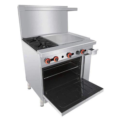 Cookline CR36-24G-LP 36" 2 Burner Liquid Propane Range with 24" Right Side Griddle and Standard Oven - 131,000 BTU