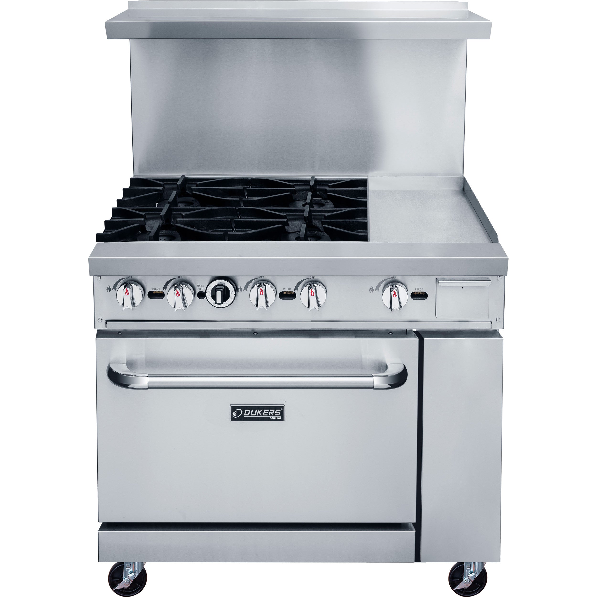 Dukers DCR36-4B12GM 36″ Gas Range with Four (4) Open Burners & 12″ Griddle