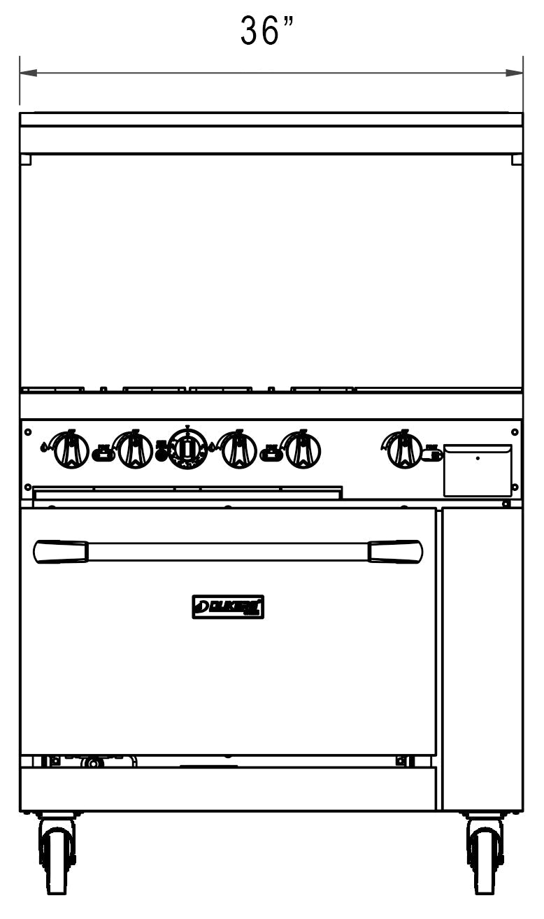 Dukers DCR36-4B12GM 36″ Gas Range with Four (4) Open Burners & 12″ Griddle