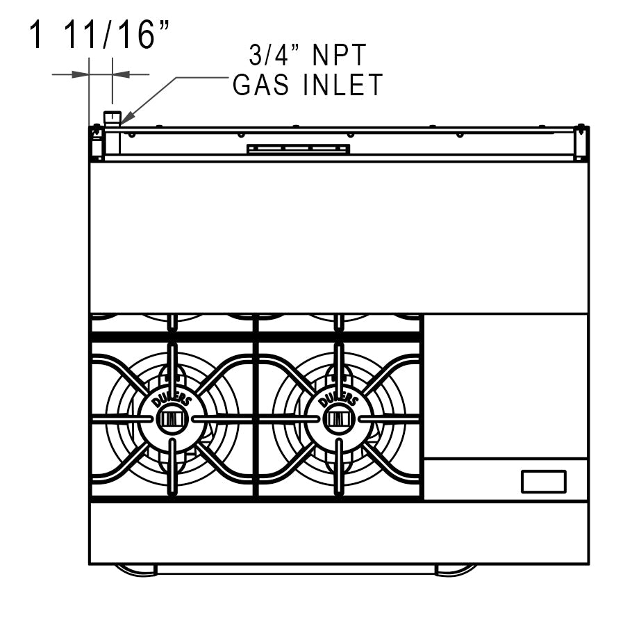 Dukers DCR36-4B12GM 36″ Gas Range with Four (4) Open Burners & 12″ Griddle