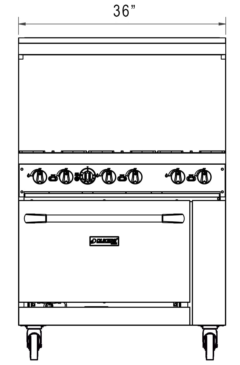 Dukers DCR36-6B 36″ Gas Range with Six (6) Open Burners