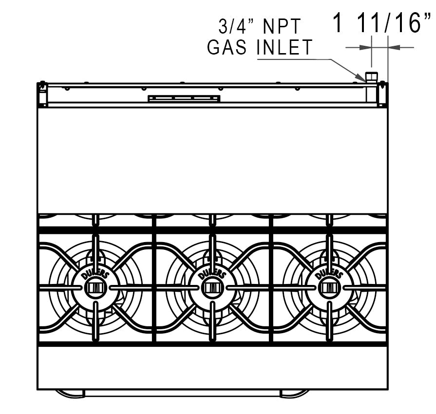 Dukers DCR36-6B 36″ Gas Range with Six (6) Open Burners