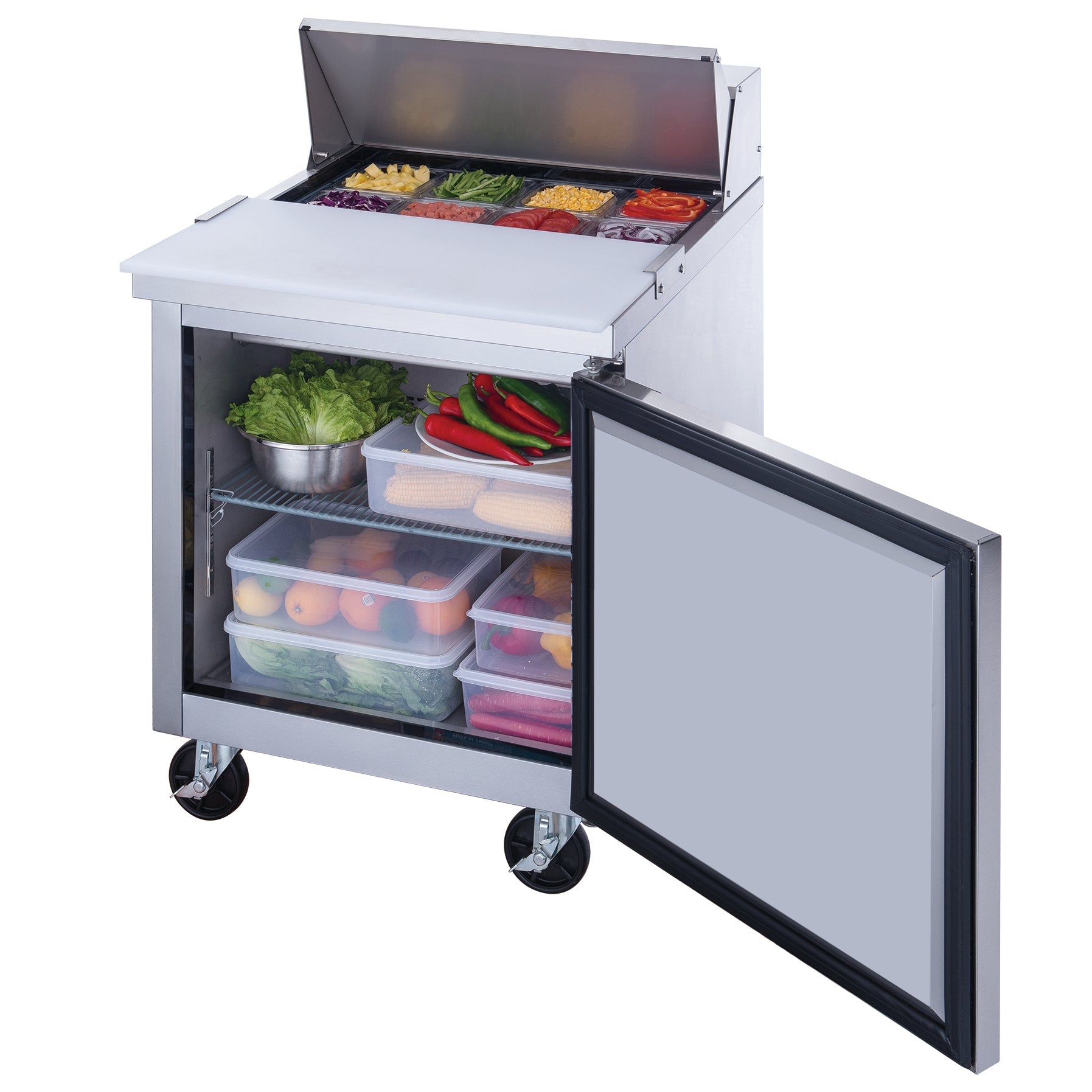 Dukers DSP29-8-S1 1-Door Commercial Food Prep Table Refrigerator in Stainless Steel