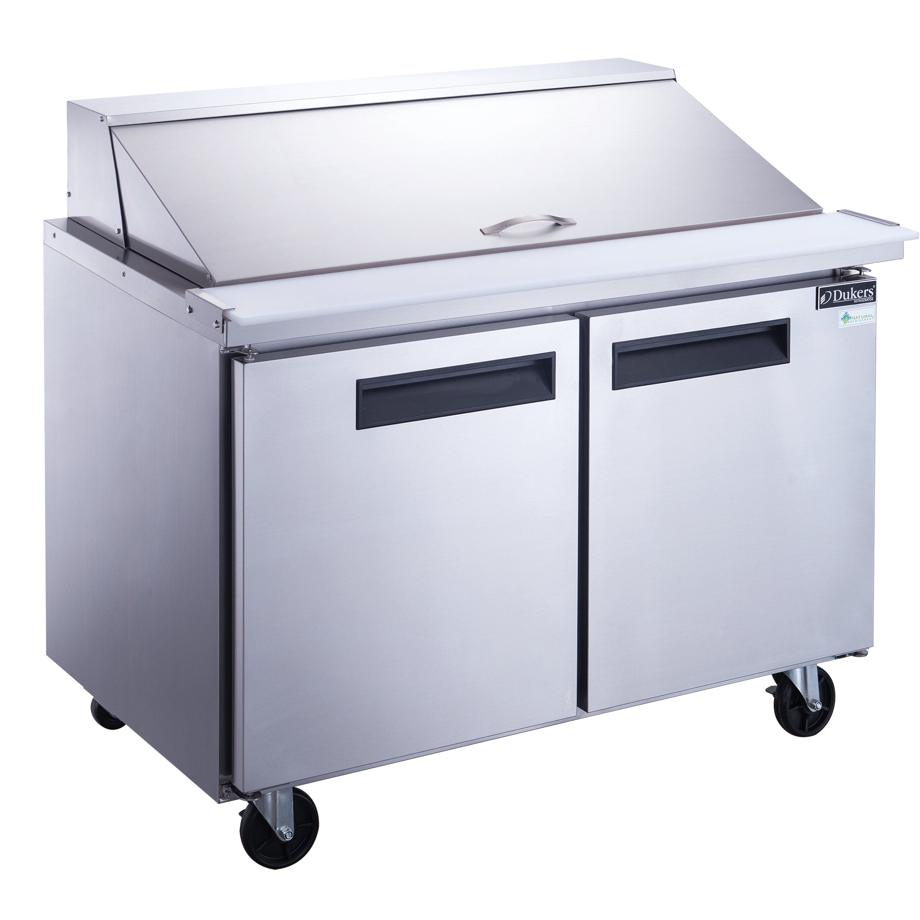 Dukers DSP48-18M-S2 2-Door Commercial Food Prep Table Refrigerator in Stainless Steel with Mega Top