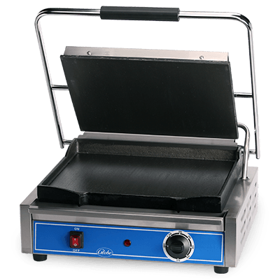 Globe GSG1410 14" x 10" Smooth Iron Top & Bottom Sandwich Grill 120V