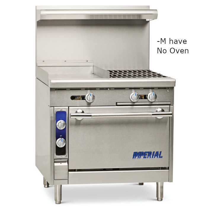 Imperial IHR-GT18-2-M-LP Spec Series 36" Modular/Countertop 2 Burner & 18" Griddle Heavy Duty Liquid Propane Gas Range w/ Thermostatic Controls