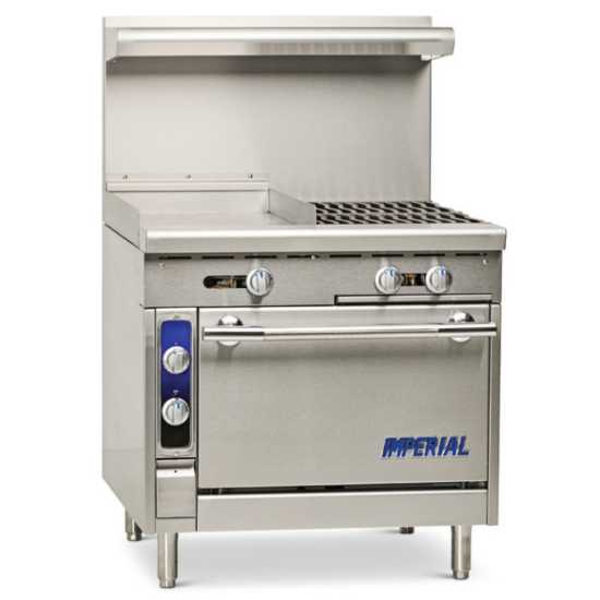 Imperial IHR-GT18-2-LP Spec Series 36" 2 Burner & 18" Griddle Heavy Duty Liquid Propane Gas Range w/ Standard Oven & Thermostatic Controls