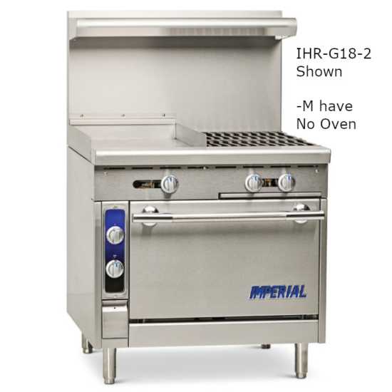 Imperial IHR-G24-2-M-LP Spec Series 36" Modular/Countertop 2 Burner & 24" Griddle 2 Burner Heavy Duty Liquid Propane Gas Range