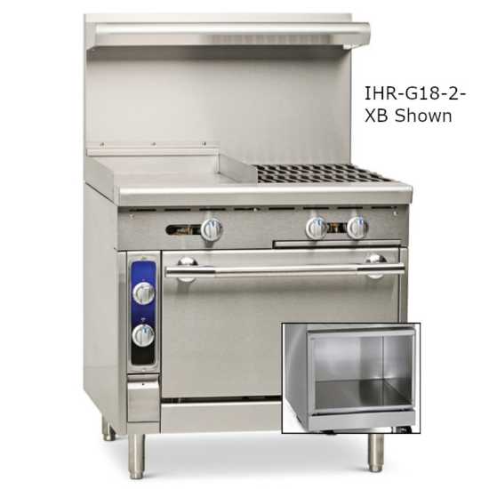 Imperial IHR-GT24-2-XB-LP Spec Series 36" 2 Burner & 24" Griddle Heavy Duty Open Cabinet Base Liquid Propane Gas Range w/ Thermostatic Controls