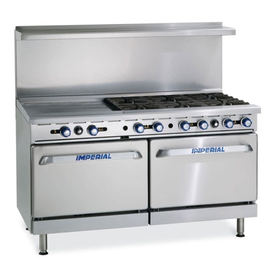 Imperial IR-6-G24-NG 60" 6 Burner Gas Range with Griddle & (2) Standard Ovens Natural Gas