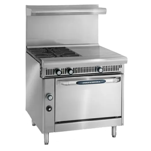 Imperial IHR-2-1HT-LP Spec Series 36" Two Burner & 18" Hot Top Heavy Duty Liquid Propane Gas Range with Standard Oven