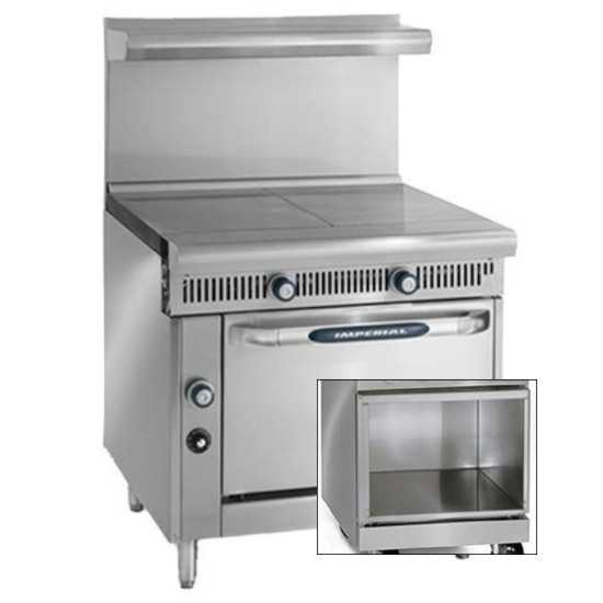 Imperial IHR-2HT-XB-LP Spec Series 36" Two 18" Hot Tops Heavy Duty Liquid Propane Gas Range w/ Open Cabinet Base