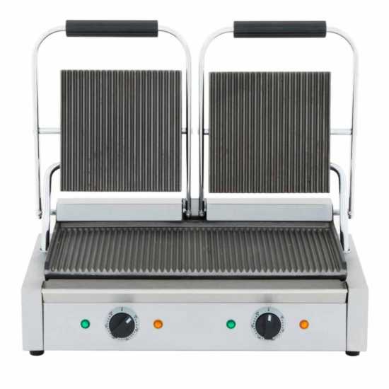 Cookline PG-2 22" Double Commercial Panini / Sandwich Press, Grooved Surface, 18.5" x 10" Cooking Surface, 120v